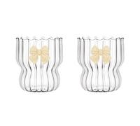 URMAGIC 2 Pcs Vintage Drinking Glasses, 300ml Gourd Shape Iced Coffee Glasses Butterfly Decor Ripple Glass Cups for Water,Beer,Juice,Dessert,Ice Cream,Coffee (White)