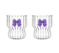 URMAGIC 2 Pcs Vintage Drinking Glasses, 300ml Gourd Shape Iced Coffee Glasses Butterfly Decor Ripple Glass Cups for Water,Beer,Juice,Dessert,Ice Cream,Coffee (Purple)