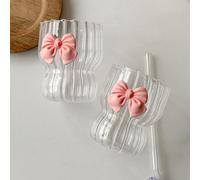 URMAGIC 2 Pcs Vintage Drinking Glasses, 300ml Gourd Shape Iced Coffee Glasses Butterfly Decor Ripple Glass Cups for Water,Beer,Juice,Dessert,Ice Cream,Coffee (Pink)