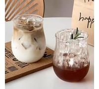 URMAGIC 2 Pcs Vintage Drinking Glasses, 350ml Gourd Shape Iced Coffee Glasses Butterfly Decor Ripple Glass Cups for Water,Beer,Juice,Dessert,Ice Cream,Coffee (2pcs,350ml)