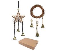 URMAGIC 2 Pcs Witch Bells for Home Protection,Round and Pentagram Wiccan Bell Wind Chimes,Witch Wind Chimes Wreath,Doorknob Witchcraft Decor,Rattan Witch Bells,Wiccan Decoration(G-2Pcs)