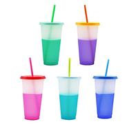 URMAGIC 5 Color Changing Cups with Lids and Straws, 5 Pcs 720ml Reusable Plastic Tumblers,Party Drinking Cup for Kids/Adults,Cold Drink Cups,Smoothie Cups,Party Cups,Coffee Cup