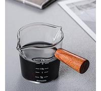 URMAGIC Double Spouts Measuring Cup with Wooden Handle,70 ml Espresso Shot Glass with Double Scale,Triple Pitcher,Milk Frother Cup,Mini Creamer Glass Cup,Mini Sauce Pitcher,Milk Frothing Pitcher (A)