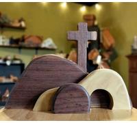 URMAGIC Easter Resurrection Scene Set,Wooden Cross Empty Tomb,Easter Jesus Nativity Scene Decor,Wooden Easter Decorations,Easter Table Centerpieces,Easter Cross Figurine Ornament,Easter Crafts (A)