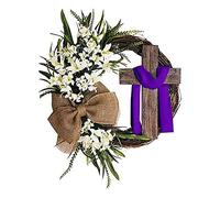 URMAGIC Easter Wreath Decoration with Cross Sign,45cm Dia Spring Wreath with Liliaceous and White Gauze,Easter Decor for Front Door,Eucalyptus Wreaths,Easter Cross Wreath,Spring Lily Wreath (B)