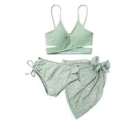 URMAGIC Girl's Swim Separates Three Piece Swimsuits Printed Bathing Suit Bikini Set Swimwear with Cover Up for Girls 8-12 Years Green