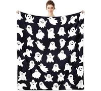 URMAGIC Halloween Ghost Blanket Throw, Spooky Ghost Print Blanket, Flannel Reversible Super Soft For All Seasons Blankets Kawaii Plush Cute Throw Blanket For Living Room Bedroom Bed Sofa Couch