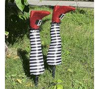 URMAGIC Halloween Wicked Witch Legs,1 Pair 47 cm Upside Down Witch Legs Yard Stakes with Stripe Design,Halloween Witch Craft Prop,Outdoor Halloween Decoration for Lawn,Yard,Cemetery,Garden (D)