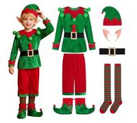 URMAGIC Kids Boy Christmas Elf Costume Set Velvet Santa's Helper Xmas Green Outfits 3T 4T 5T 6 7 8 9 10 11 12 13 Years