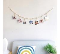 URMAGIC Wall Hanging Photo Display with Wooden Beads Garland,120cm Boho Collage Picture Frame with Wood Clips,Photo Hanger,Hanging Photo Holders,DIY Picture Holder,Hanging Photo Frame Set (7Pcs)