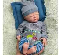 URMLHNRZ 17 Inch Lifelike Reborn Baby Boy Doll - 6.3lb Weighted Full Body Silicone Baby Dolls, Realistic Frowning Sleeping Newborn for Toddlers