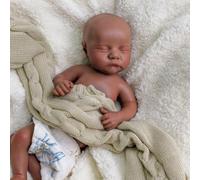 URMLHNRZ 17-Inch Soft Full Body Silicone Reborn Doll -African American Newborns Realistic Sleeping Black Baby Boy Handmade Toy for Ages 3 and Up
