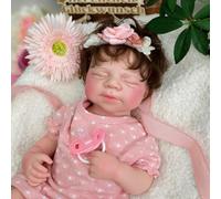 URMLHNRZ 18.5" Realistic Silicone Baby Doll for Girls - Lifelike Sleeping Newborn with Handrooted Hair, Soft & Cute Reborn Baby Doll