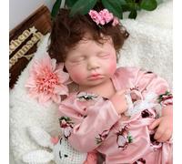 URMLHNRZ Realistic Silicone Baby Doll for Girls -19Inch Lifelike Sleeping Newborn with Handrooted Hair, Soft & Cute Reborn Baby Doll Gift for Kids and Grandma