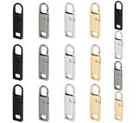 Urmspst Zipper Pull Replacement (Upgraded), 16 Pcs Detachable Zipper Pull Tabs for Luggage Clothing Jackets Backpacks Boots Purse Coat(2Size, 4 Color Black, Silver, Gold, Brilliant Black)