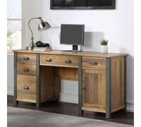 Urmston Elegance Reclaimed Wood Twin Pedestal Home Office Desk