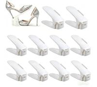 UrMsun 10 Pack Shoe Slots Organizer Adjustable Shoe Stacker Space Saver Double Deck Shoe Rack Holder Shoe Stack for Closet Organization (White)
