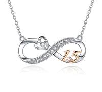 URMWMOO 925 Sterling Silver Lucky Number Necklace Infinity Love Heart Pendant Necklaces 5th 10th 15th Anniversary Jewelry Wedding Birthday Graduation Gifts for Wife Girlfriend Women Her, 1.02in x
