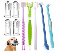 Urmyonly Dog Toothbrush Finger Toothbrushes 360 Degree Toothbrush Triple Head Double Head Cleaning Brushes for Dogs Cats, Oral Dental Health, Blue, L
