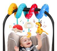 URMYWO Spiral Pram Toy Newborn Sensory Toys 0-12 Months Black & White High Contrast Rattles with Giraffe&Hedgehog Gift for Baby Boys Girls (CTR02-blue)