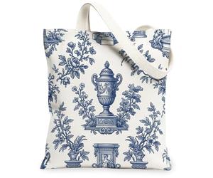 Urn Canvas Tote Bag for Women, Classic Elegant Floral Vase N/a Blue Washable Reusable Aesthetic Tote Bag for Shopping Brunc, Blue, 13x15 Inch
