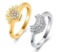 Urn Cremation Jewelry Celestial Sun and Moon Ring Set, Sparkling Sun/Blue Moon Silver Plating Friendship Promise Rings, Stackable Celestial, Gift for Women/Girls