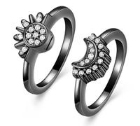 Urn Cremation Jewelry Celestial Sun and Moon Ring Set, Sparkling Sun/Blue Moon Silver Plating Friendship Promise Rings, Stackable Celestial, Gift for Women/Girls