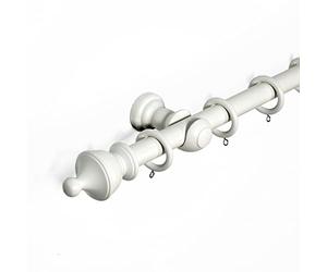 URN Finial 28 mm Wooden Curtain Poles Fixed Length Multi Finials Curtain Pole Wooden Beautiful Design Wooden Finials, Linen White URN 150 cm