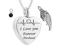 Urn for Ashes, Stainless Steel Necklaces Rolo Heart Electrocardiogram Birthstone Wing I Love You Forever Husband Urn Locket