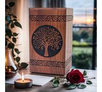 Urn Memorial Cremation urns for Human Ashes Wooden urns for Human Ashes Adult Funeral Casket urns Tree of Life urn ((Medium - 9.5" Hx5.5 W (180 Cu/in))