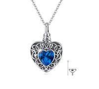 Urn Necklace for Ash Drop Heart Tree of Life Urn Necklace 925 Sterling Silver Birthstone Ash Pendant Necklace Cremation Reminder Jewellery for Women Men Pets, Mittelgroße, Sterling Silver, Cubic