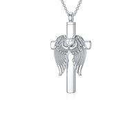 Urn Necklace for Ashes Sterling Silver Cross Angel Wings Cremation Pendant Necklace Ashes Memorial Keepsake Jewelry for Women