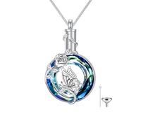 Urn Necklace for Ashes Tree of Life Butterfly Necklace Cremation Jewelry 925 Sterling Silver Crystal Memorial Ashes Necklace for Women (Butterfly Rose Flower-Blue Crystal)