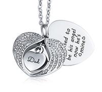 Urn Necklace for Women Men Heart Wings Family Engraving Words Ash Cremation Memorial Pendant