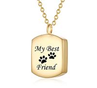 Urn Necklaces for Cat Dog Ashes My Best Friend and Paw Print Engraved Pet Cremation Jewelry for Ashes Stainless Steel Keepsake Memorial Pendant Ash Holder Cremation Urn Necklace for Women Men,