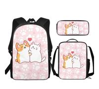 Urndoeng 3 Pcs Kids Backpack Set with Lunch Box & Pencil Case, Lightweight Waterproof Pressure Relief Backpack for Boy Girls, Kids Book Bag Back to School Season Gifts Loving Dog