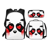Urndoeng 3 Pcs Kids Backpack Set with Lunch Box & Pencil Case, Lightweight Waterproof Pressure Relief Backpack for Boy Girls, Kids Book Bag Back to School Season Gifts Loving Panda Pattern
