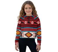 Urndoeng Aztec Style Girls Half Zip Sweatshirt Tribe Long Sleeve Pullover Crop Tops Kids Lightweight Fashion Winter Clothes