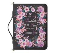 Urndoeng Bible Cover for Women,Girls Durable and Stylish Protective Bible Bagwith Shoulder Strap Christian Gifts Purple Floral Print