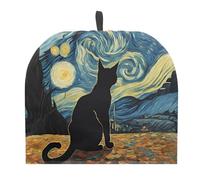Urndoeng Black Cat Tea Cosy, Starry Night Art Cover w/Quilted Padding, Heat-Resistant 600D Polyester for English Breakfast & Coffee Time, Hanging Loop Foldable Insulator (Blue)