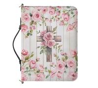 Urndoeng Flora Bible Cover for Women Protective Bible Bag for Church Durable Bible Case with Shoulder Strap,Multi-Pocket Rose Crucifixion Print