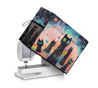 Urndoeng Graffiti Planet Cat Pattern Sewing Machine Cover with Storage Pocket, 45 x 22 x 32 cm, Heavy-Duty Water-Resistant Fabric, Dust & Pet Hair Protection, Fits Brother, Singer, Janome