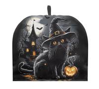 Urndoeng Halloween Black Cat Print Tea Cosy for Teapot,Tea Cosy With Handle Hanging Teapot Dust Novelty Kitchen Kettle Dust Cover for Home Decoration