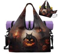 Urndoeng Halloween Yoga Mat Bag Jack o'lantern Cat Pattern Zipper Yoga Mat Carrier with Adjustable Strap Lightweight and Fashionable Fitness Mat Holder for Women & Men