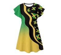 Urndoeng Jamaica Dress for Girl 2025 Breathable Girls' Dresses for Party,Birthday,Performance Twirly Jamaica Kids Dress Cute Ruffle 7-8T