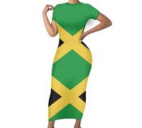 Urndoeng Jamaica Flag Dress 2025 Jamaican Outfits for Women Stylish Ethnic Style Jamaican Clothing Breathable Maxi Bodycon Dress for Music Festival,Party XX-Large