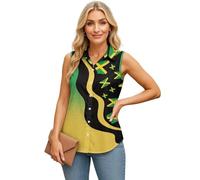Urndoeng Jamaica Flag Style Shirts for Women Sleeveless Collared Tops Oversized Button Up Blouses Work Shirts Casual Summer T-Shirt Tank Top