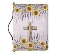 Urndoeng Large Bible Cover W/Shoulder Strap,Carrying Book Case Church Bag Bible Protective W/Pen Slots and Zippered Pocket,Gifts for Women Crucifix Print Purple