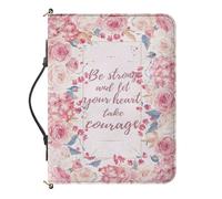 Urndoeng Large Bible Cover W/Shoulder Strap,Carrying Church Bag for Women Lady Bible Protective W/Pen Slots and Zippered Pocket Pink