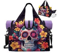 Urndoeng Mexican Day of The Dead Yoga Mat Bag for Women Men - Large Carryall Tote with Adjustable Shoulder Strap for Gym, Yoga, Pilates, Office, Travel, Weekender Bag